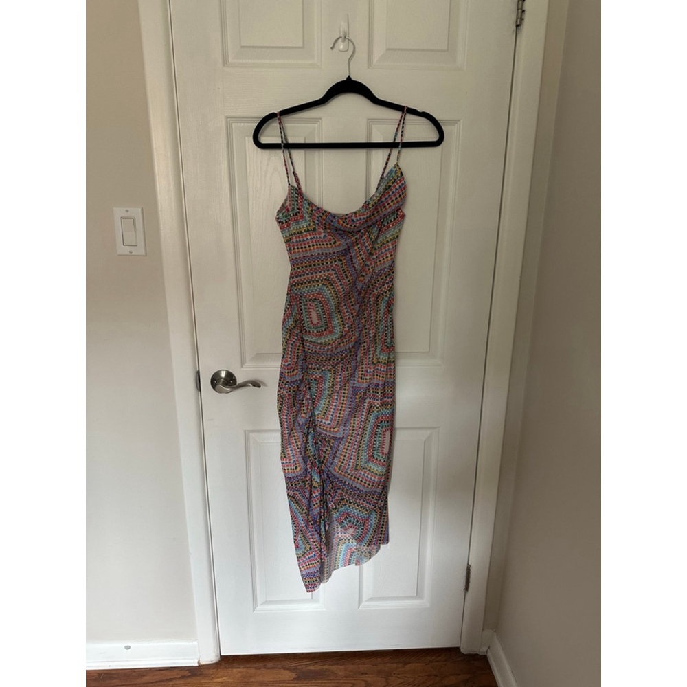 Women's AllSaints Rainbow Blue Asymmetrical Midi Dress US 2